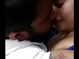 Cute desi girl hot kissing romantically and boob pressed