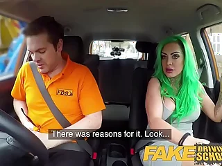 Fake Driving School Busty learner is wet with an increment of horny for instructors cock